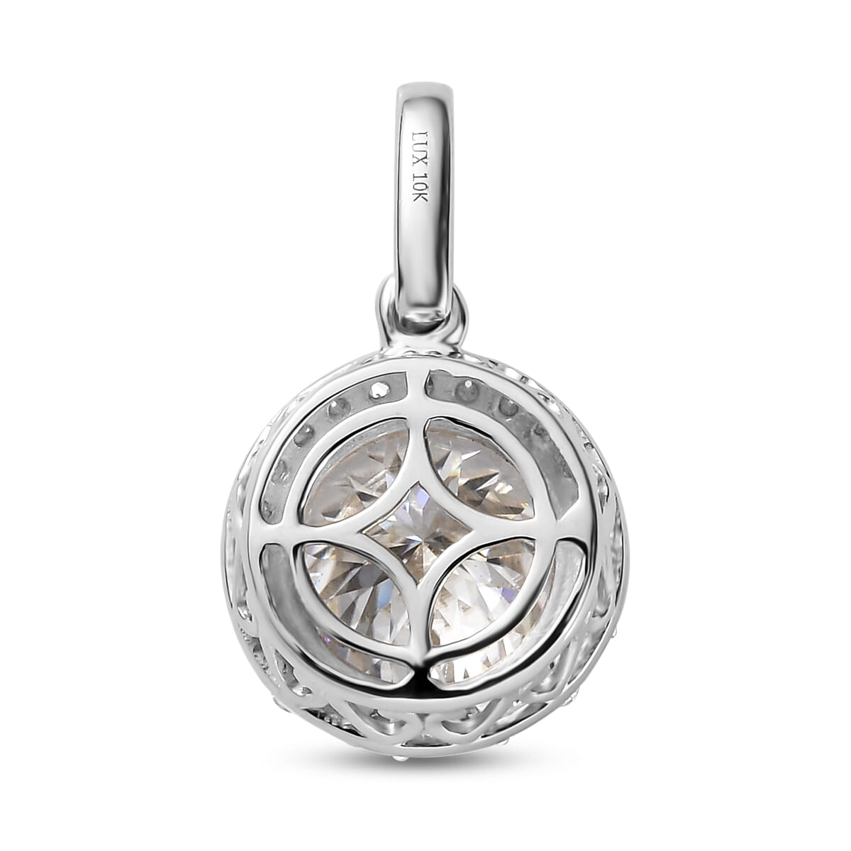 One Time Only Luxoro 10K White Gold 120 Facets Moissanite (Rnd 9mm) Pendant 2.75 ctw image number 4