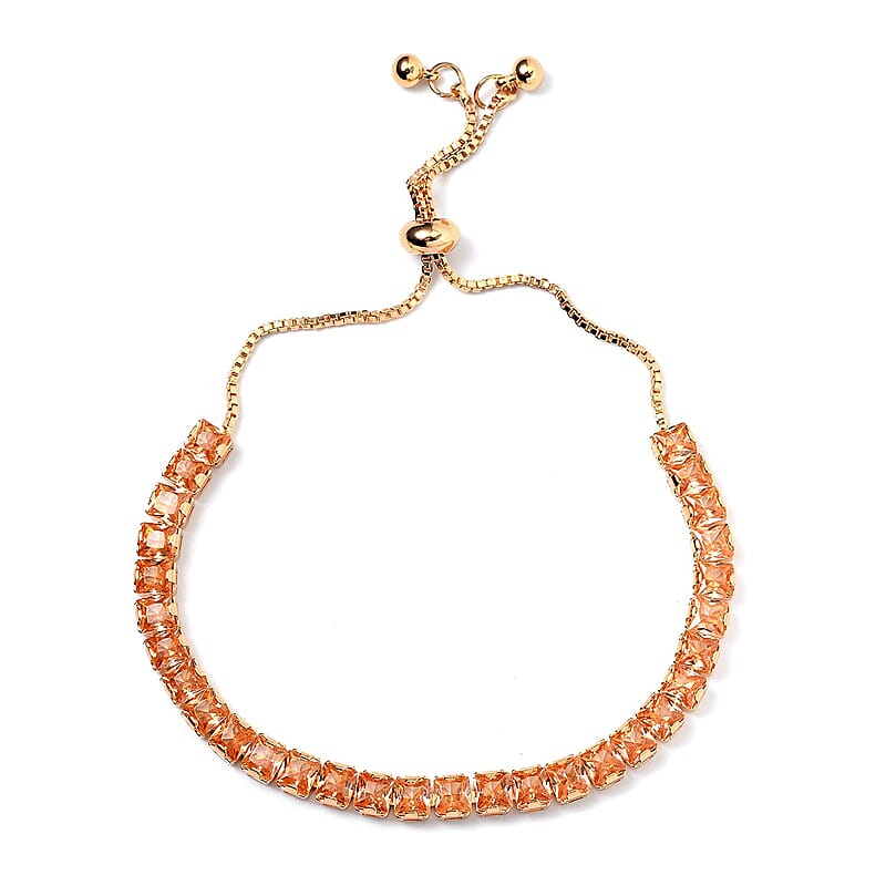 Simulated Champagne Diamond Bolo Bracelet in Goldtone (6-9In)