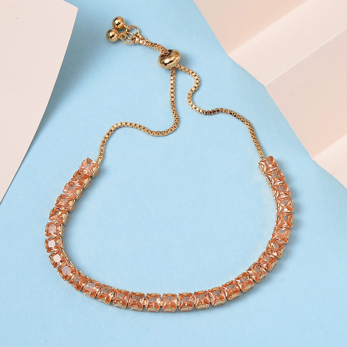 Simulated Champagne Diamond Bolo Bracelet in Goldtone (6-9In) image number 1