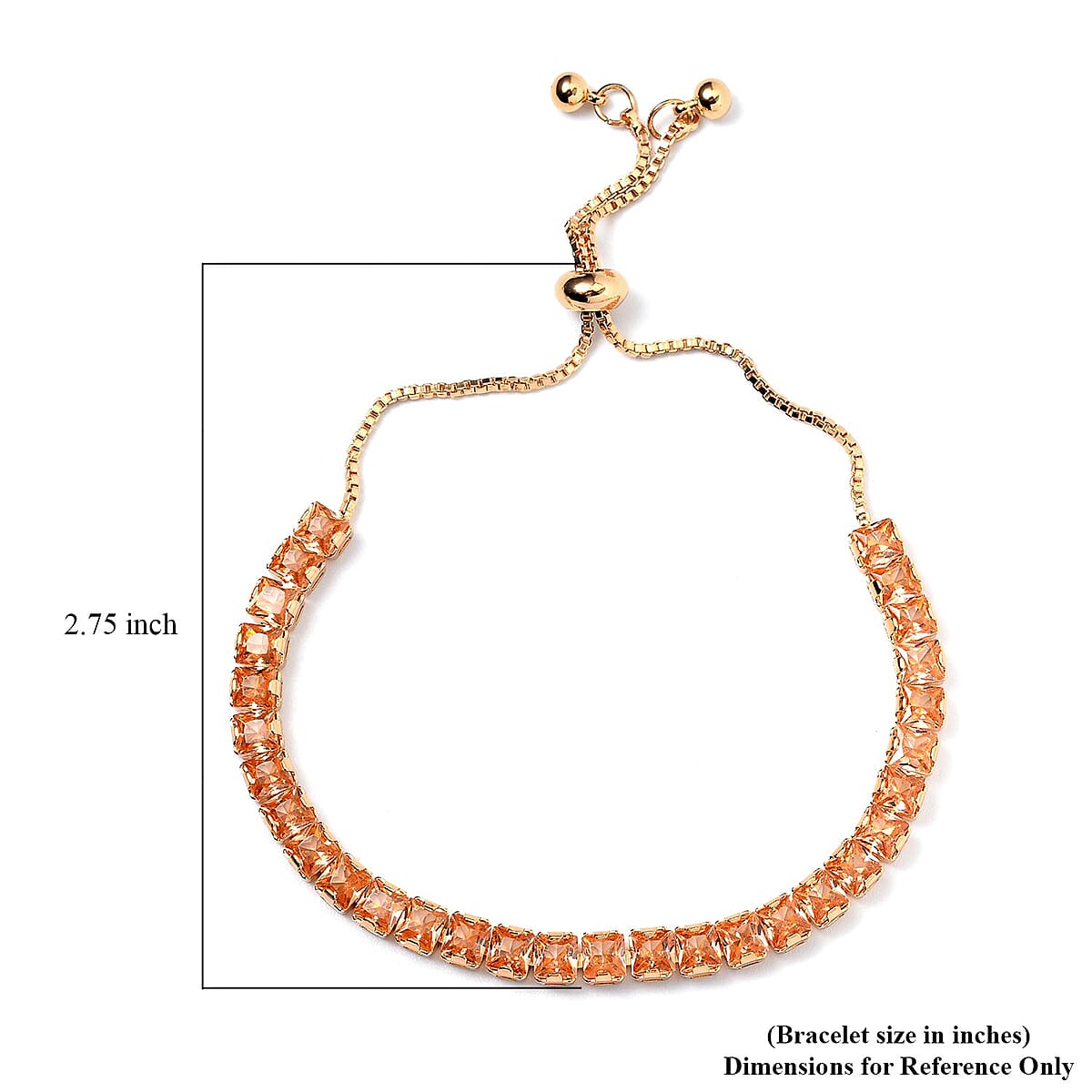 Simulated Champagne Diamond Bolo Bracelet in Goldtone (6-9In) image number 4