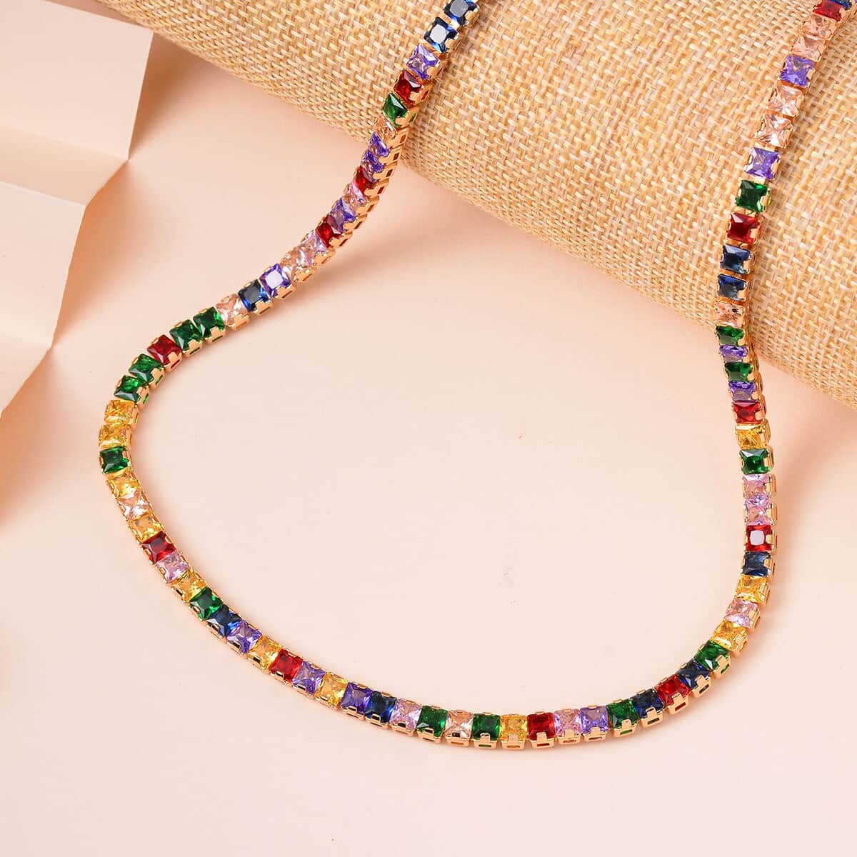 Simulated Multi Color Diamond Bolo Necklace in Goldtone 16-28 Inches image number 1