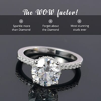 D'Joy Moissanite Ring, Heart And Arrow Cut Moissanite , Sterling Silver Ring, Fashion Ring For Women, Jewelry For Her 2.15 ctw (Size 10.0)
