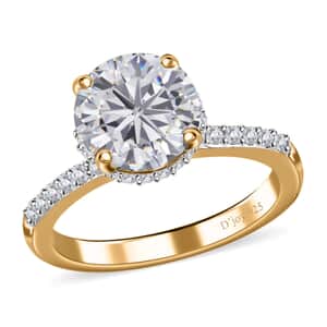 Heart and Arrow Cut Moissanite 2.15 ctw Ring in Vermeil Yellow Gold Over Sterling Silver (Size  10.0)