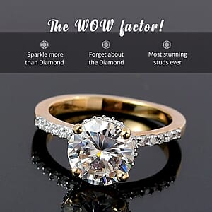 Heart and Arrow Cut Moissanite 2.15 ctw Ring in Vermeil Yellow Gold Over Sterling Silver (Size  7.0)