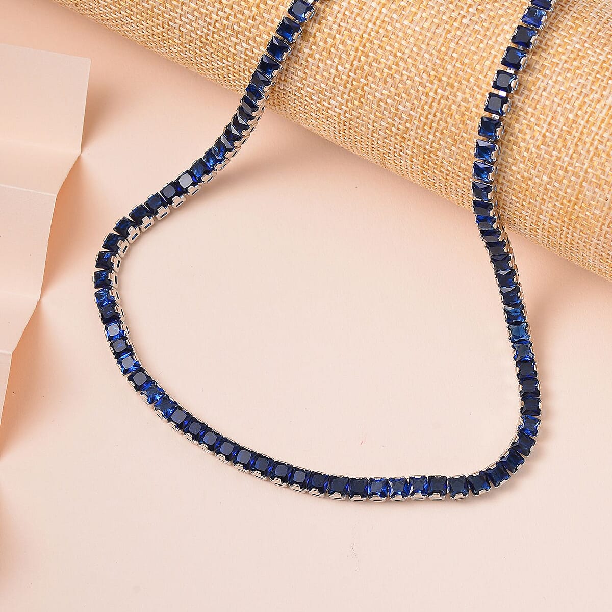 Simulated Blue Sapphire Bolo Necklace in Silvertone 16-28 Inches image number 1