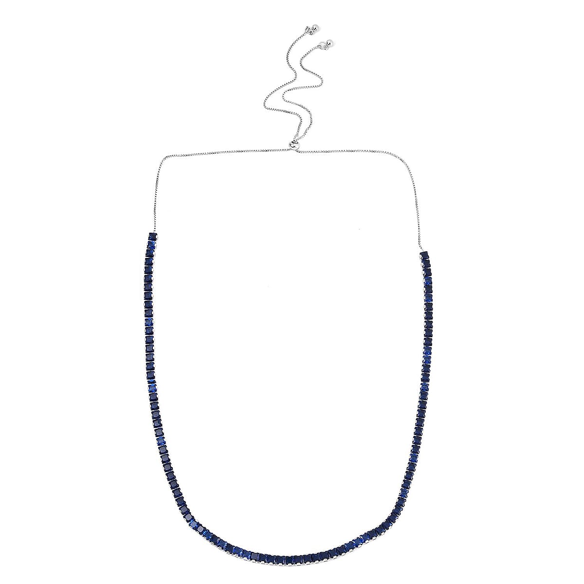 Simulated Blue Sapphire Bolo Necklace in Silvertone 16-28 Inches image number 2