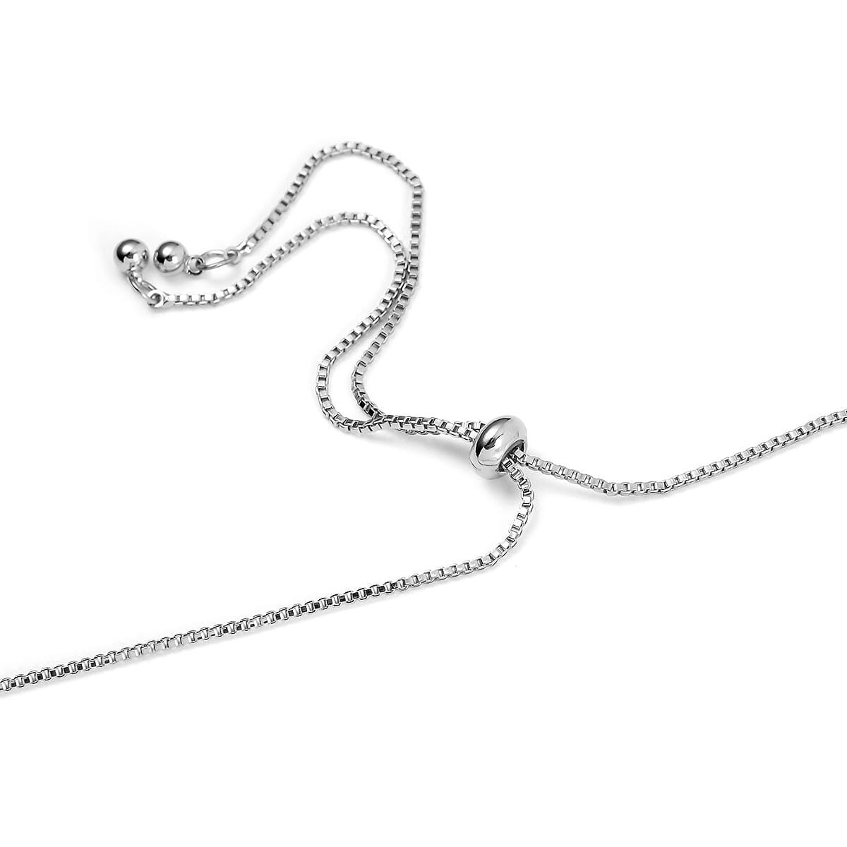 Simulated Blue Sapphire Bolo Necklace in Silvertone 16-28 Inches image number 3