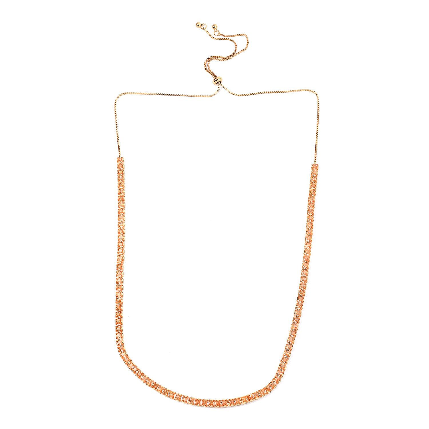 Simulated Champagne Diamond Bolo Necklace in Goldtone 16-28 Inches