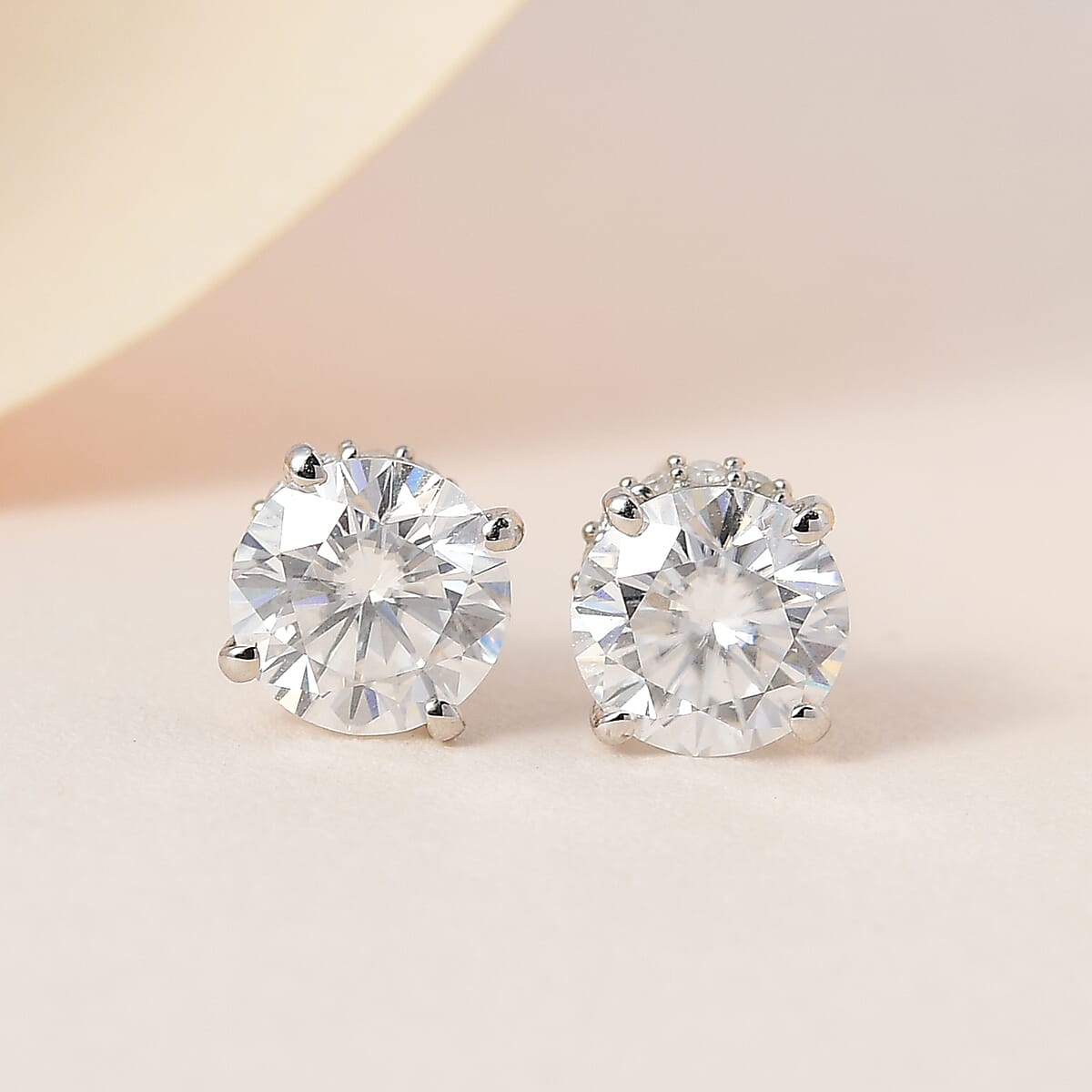 Moissanite (Rnd 6mm) Stud Earrings in Platinum Over Sterling Silver 1.65 ctw image number 1