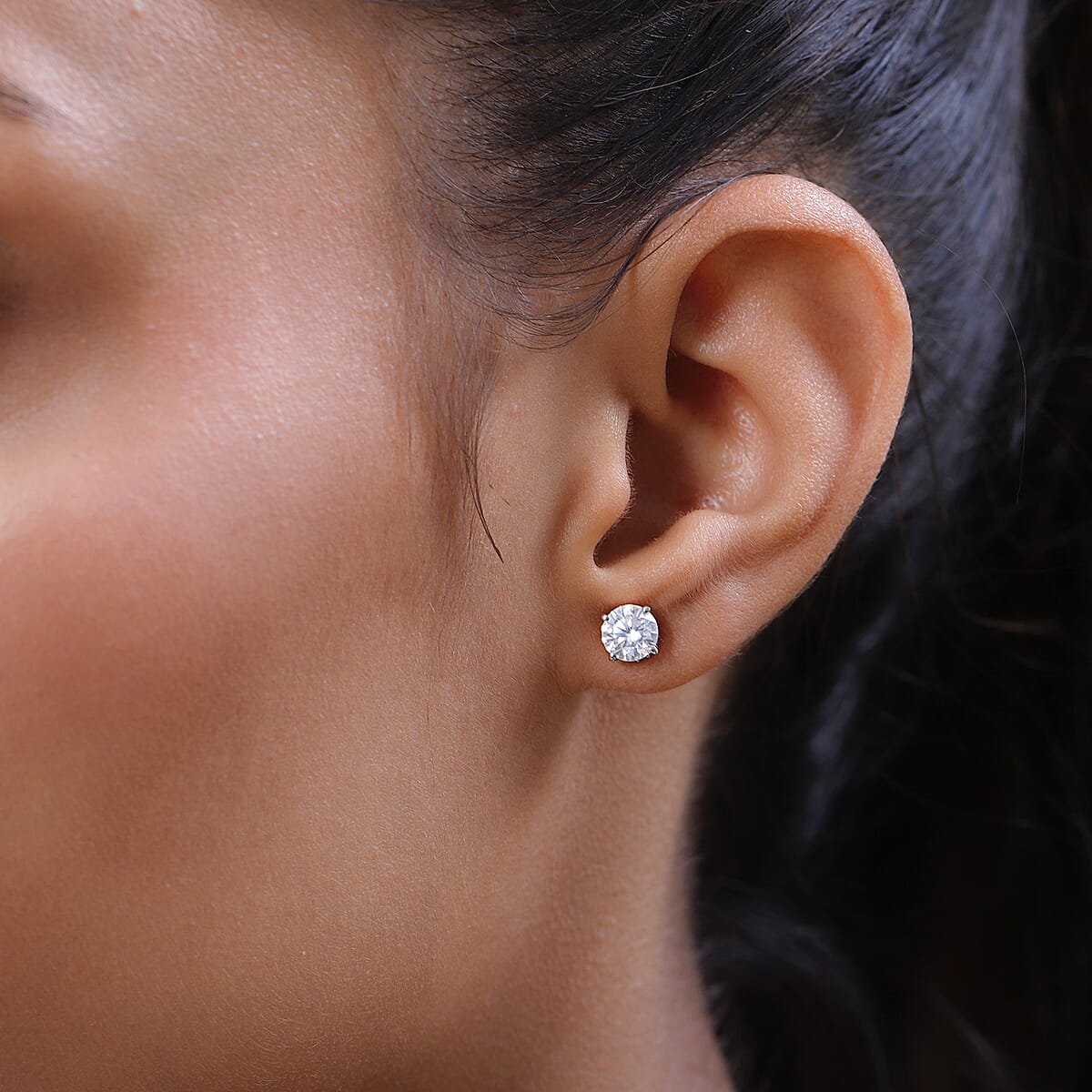 Moissanite (Rnd 6mm) Stud Earrings in Platinum Over Sterling Silver 1.65 ctw image number 2