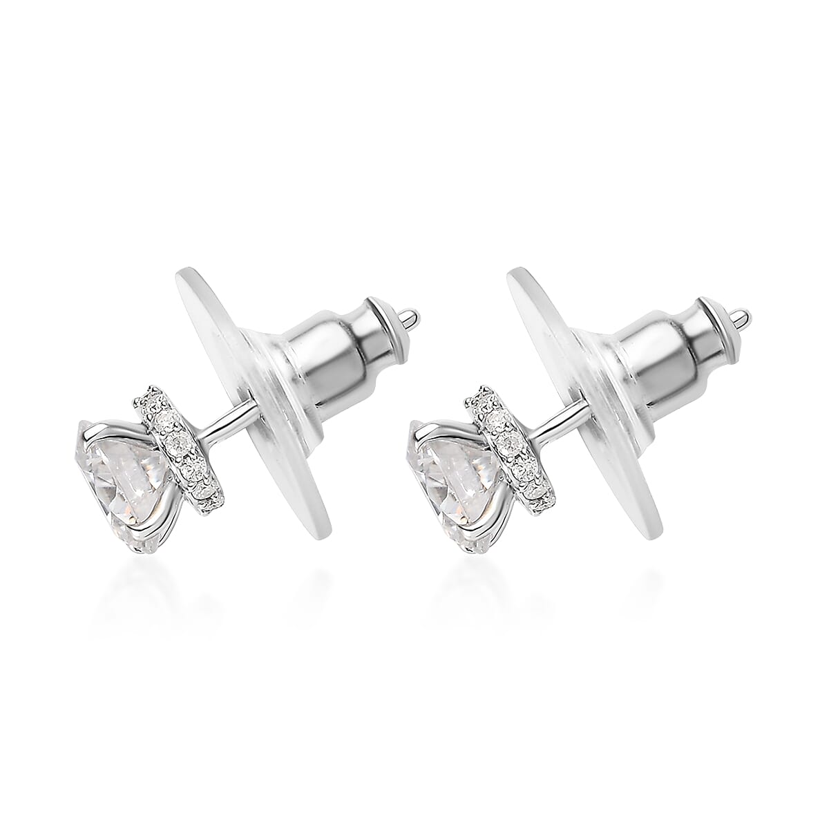 Moissanite (Rnd 6mm) Stud Earrings in Platinum Over Sterling Silver 1.65 ctw image number 3