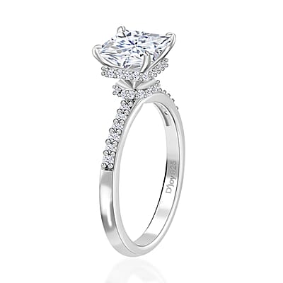 Princess Cut Moissanite Ring in Platinum Over Sterling Silver, Promise Rings (Size 10.0) 2.00 ctw