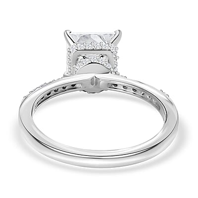Princess Cut Moissanite Ring in Platinum Over Sterling Silver, Promise Rings (Size 10.0) 2.00 ctw