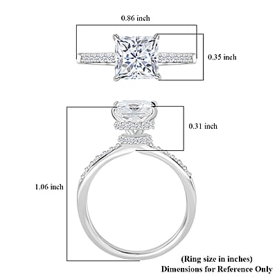 Princess Cut Moissanite Ring in Platinum Over Sterling Silver, Promise Rings (Size 10.0) 2.00 ctw