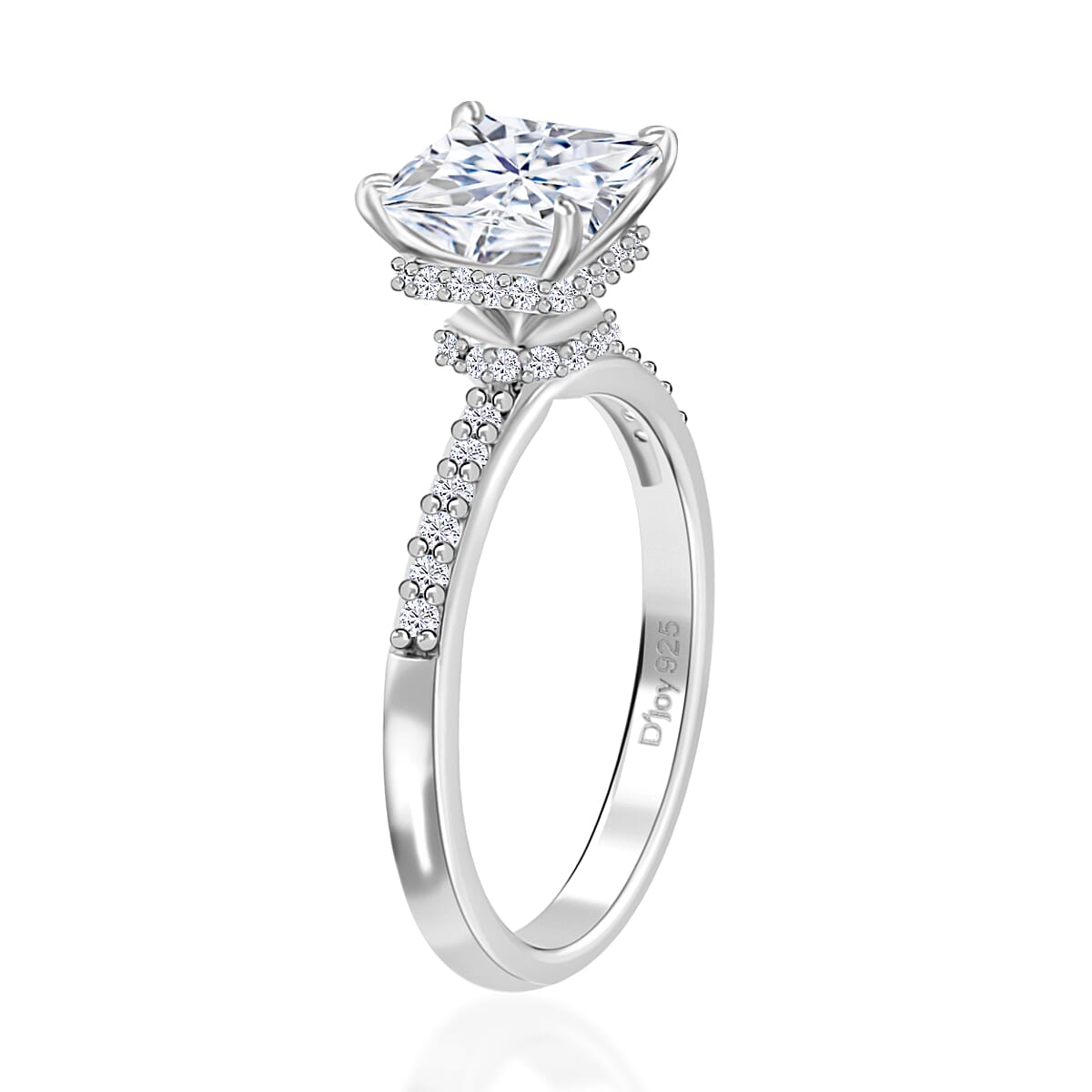 Princess Cut Moissanite Ring in Platinum Over Sterling Silver, Promise Rings (Size 8.0) 2.00 ctw image number 3