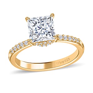 Princess Cut Moissanite Ring in Vermeil Yellow Gold Over Sterling Silver, Promise Rings (Size 7.0) 2.00 ctw