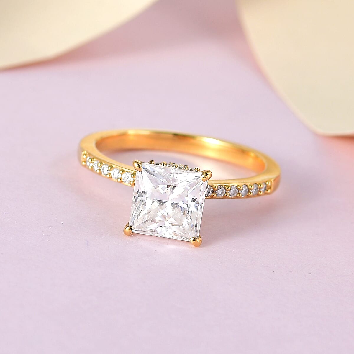 Princess Cut Moissanite Ring in Vermeil Yellow Gold Over Sterling Silver, Promise Rings (Size 7.0) 2.00 ctw image number 1