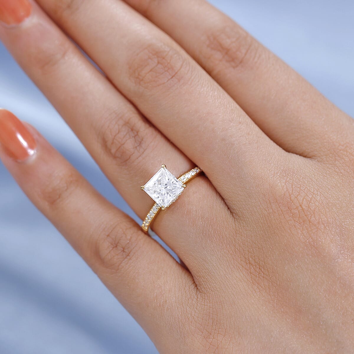 Princess Cut Moissanite Ring in Vermeil Yellow Gold Over Sterling Silver, Promise Rings (Size 7.0) 2.00 ctw image number 2