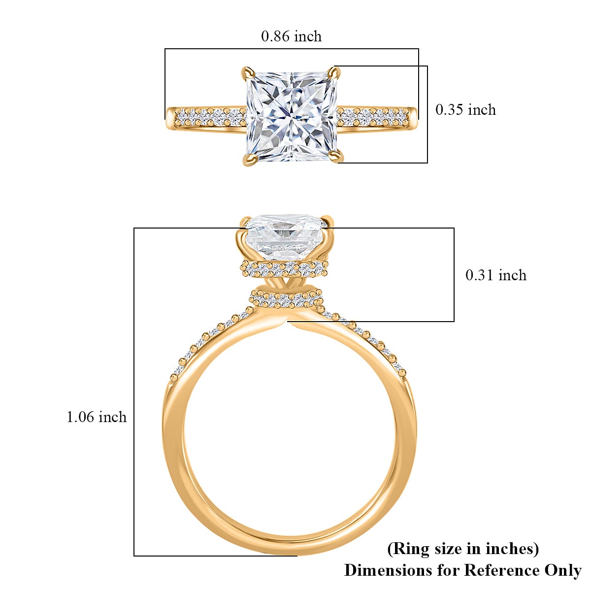 Princess Cut Moissanite Ring in Vermeil Yellow Gold Over Sterling Silver, Promise Rings (Size 7.0) 2.00 ctw image number 5