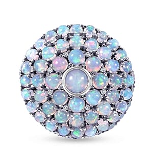 Ethiopian Welo Opal and White Zircond 6.32 ctw Ring in Platinum Over Sterling Silver (Size 5.5)