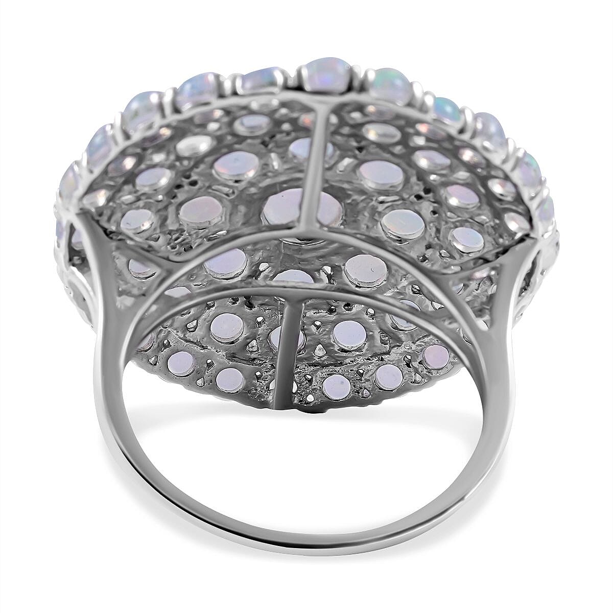 Ethiopian Welo Opal and White Zircon 5.50 ctw Ring in Platinum Over Sterling Silver (Size 6.5)
