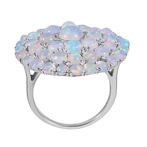 Ethiopian Welo Opal and White Zircond 6.32 ctw Ring in Platinum Over Sterling Silver (Size 11.5)