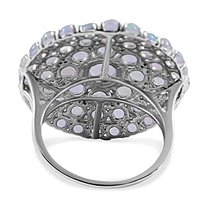 Ethiopian Welo Opal and White Zircond 6.32 ctw Ring in Platinum Over Sterling Silver (Size 11.5)