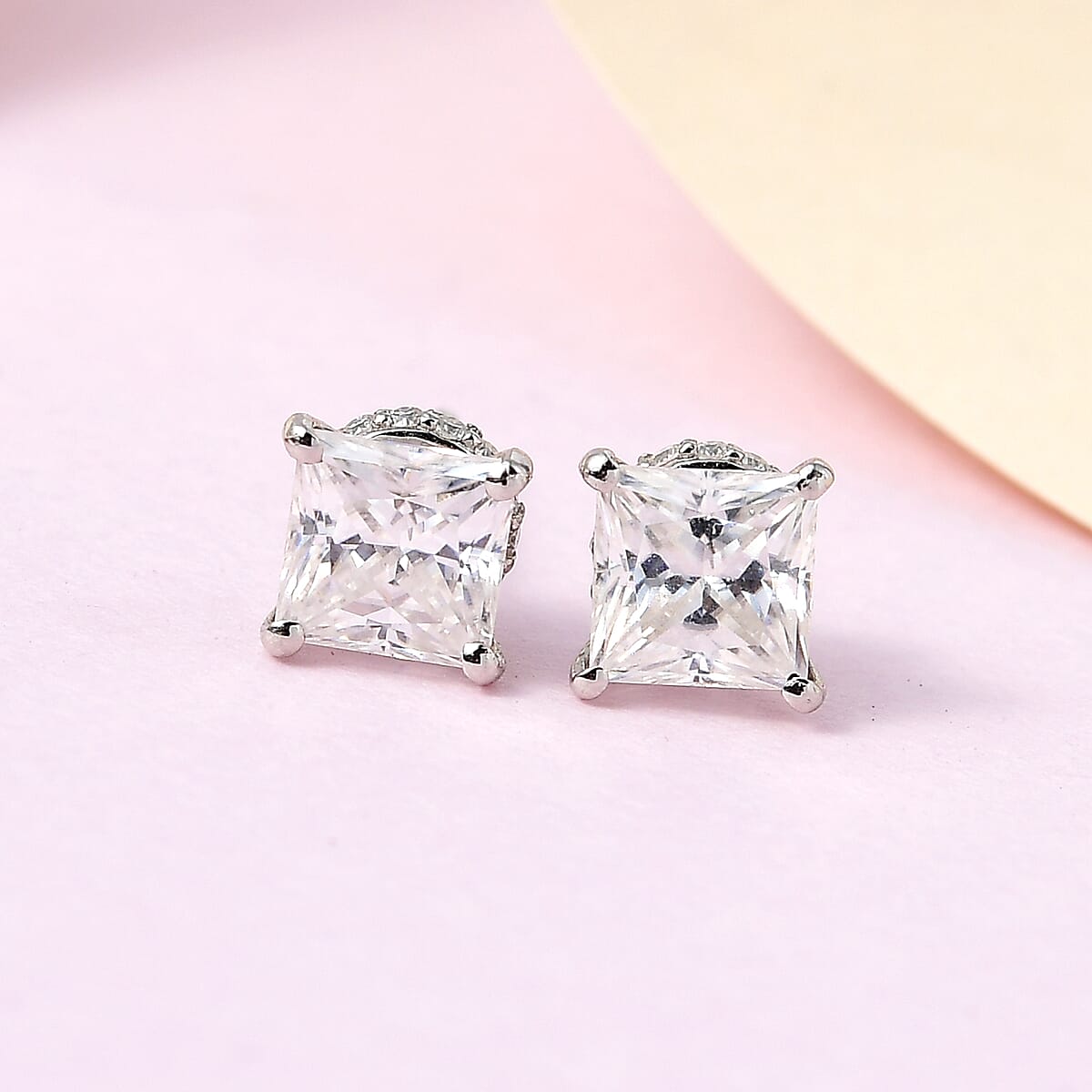 Princess Cut Moissanite Solitaire Stud Earrings in Platinum Over Sterling Silver 2.00 ctw image number 1