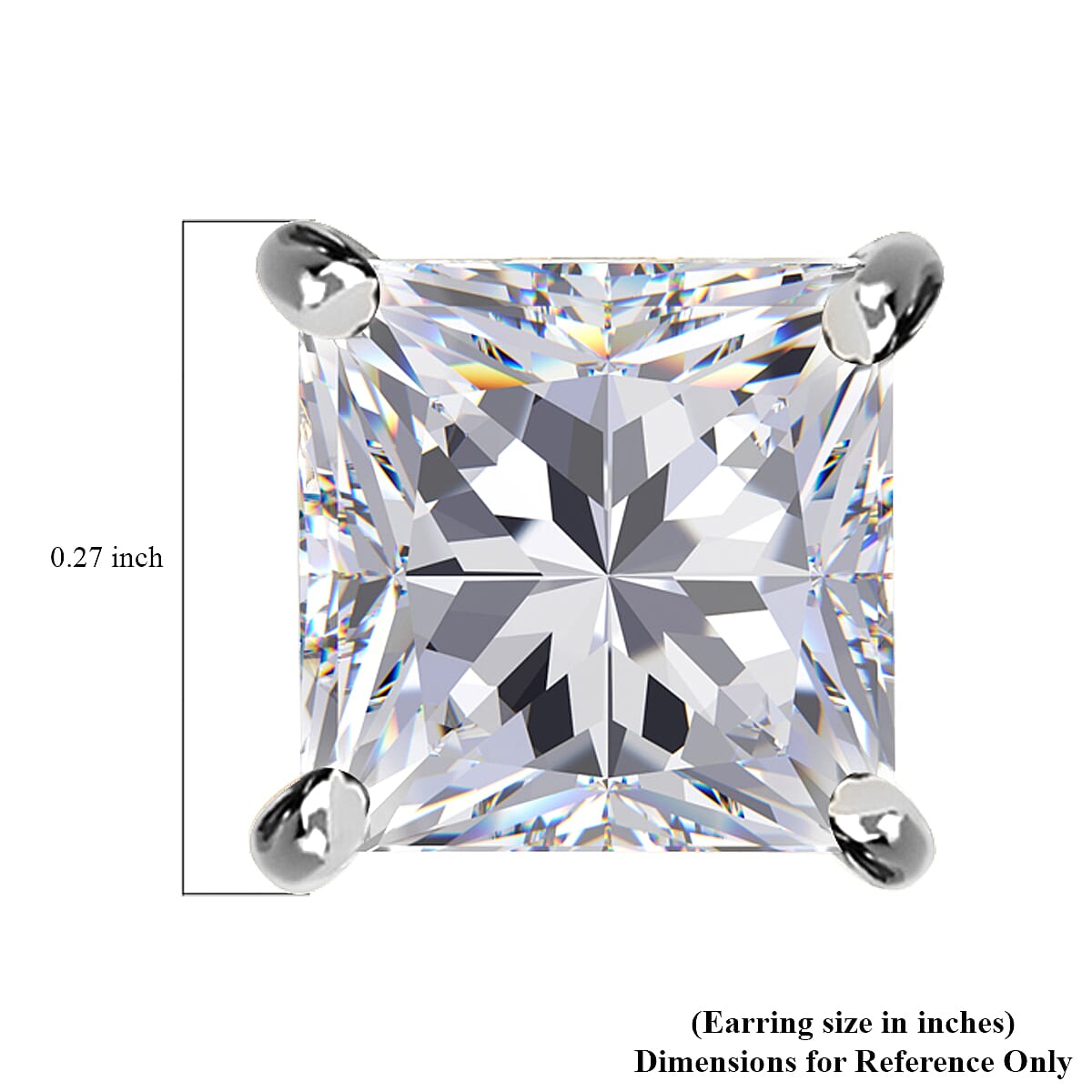 Princess Cut Moissanite Solitaire Stud Earrings in Platinum Over Sterling Silver 2.00 ctw image number 4