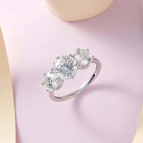 Luxoro 10K White Gold 120 Facets Moissanite 3 Stone Ring (Size 10.0) 3.35 ctw