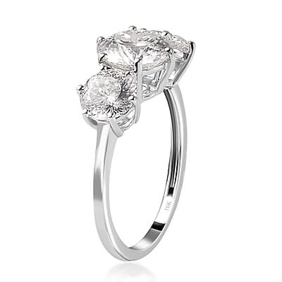 Luxoro 10K White Gold 120 Facets Moissanite 3 Stone Ring (Size 10.0) 3.35 ctw