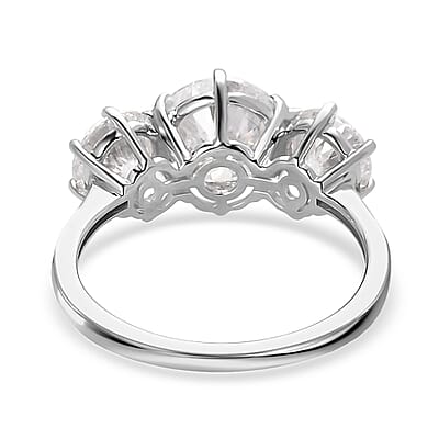 Luxoro 10K White Gold 120 Facets Moissanite 3 Stone Ring (Size 10.0) 3.35 ctw