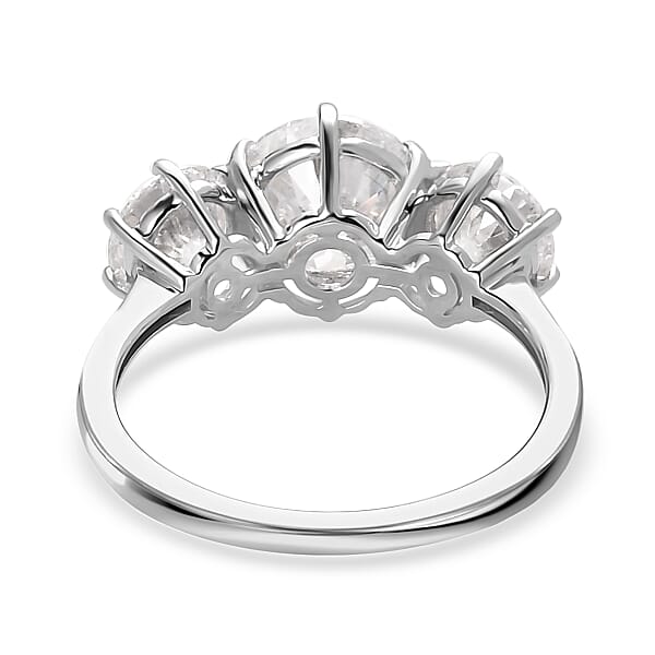 Luxoro 10K White Gold 120 Facets Moissanite 3 Stone Ring (Size 10.0) 3.35 ctw
