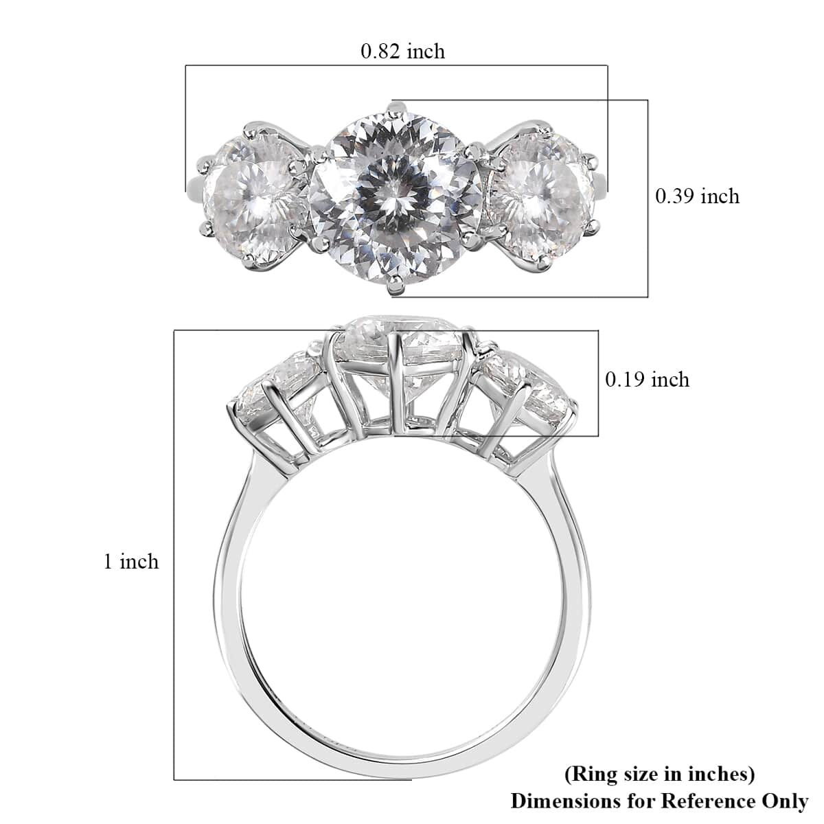 LUXORO 10K White Gold 120 Facets Moissanite 3 Stone Ring (Size 10.0) 2.20 Grams 3.25 ctw image number 5