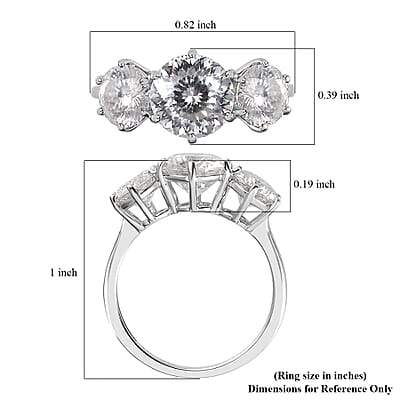 Luxoro 10K White Gold 120 Facets Moissanite 3 Stone Ring (Size 10.0) 3.35 ctw