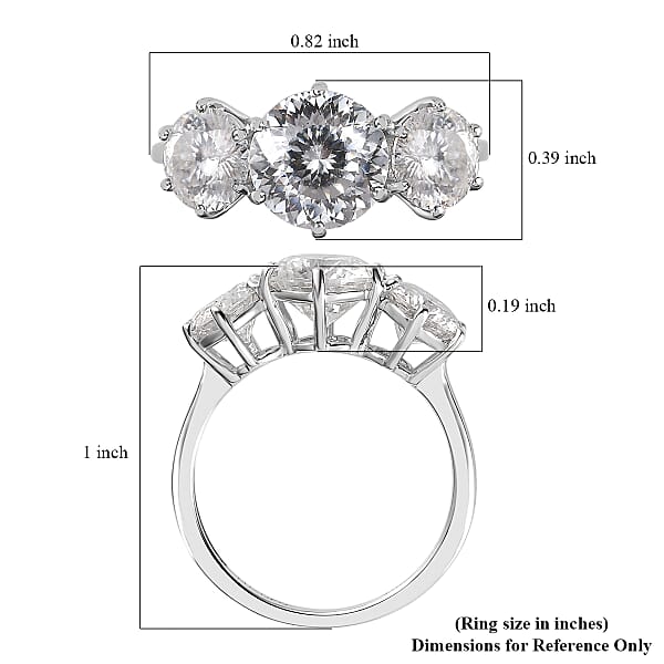 Luxoro 10K White Gold 120 Facets Moissanite 3 Stone Ring (Size 10.0) 3.35 ctw