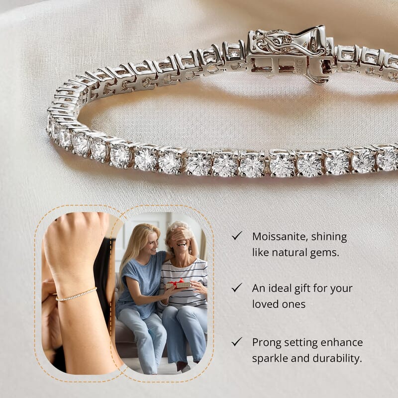 D'Joy Moissanite 5.90 ctw Tennis Bracelet in Platinum Over Sterling Silver (7.25 In)