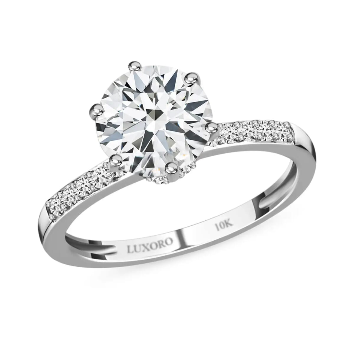 One Time Only LUXORO 10K White Gold 100 Facets Moissanite (Rnd 8mm) Ring (Size 10.0) 1.90 ctw image number 0