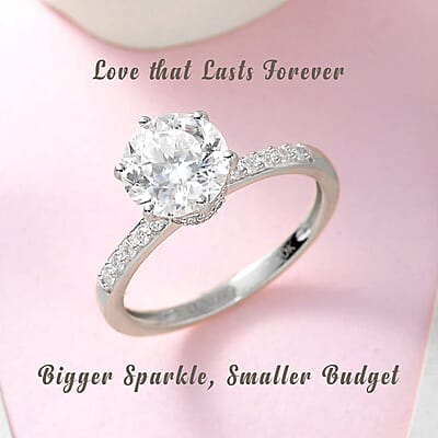 Luxoro 10K White Gold 100 Facets Moissanite Ring (Size 10.0) 1.90 ctw
