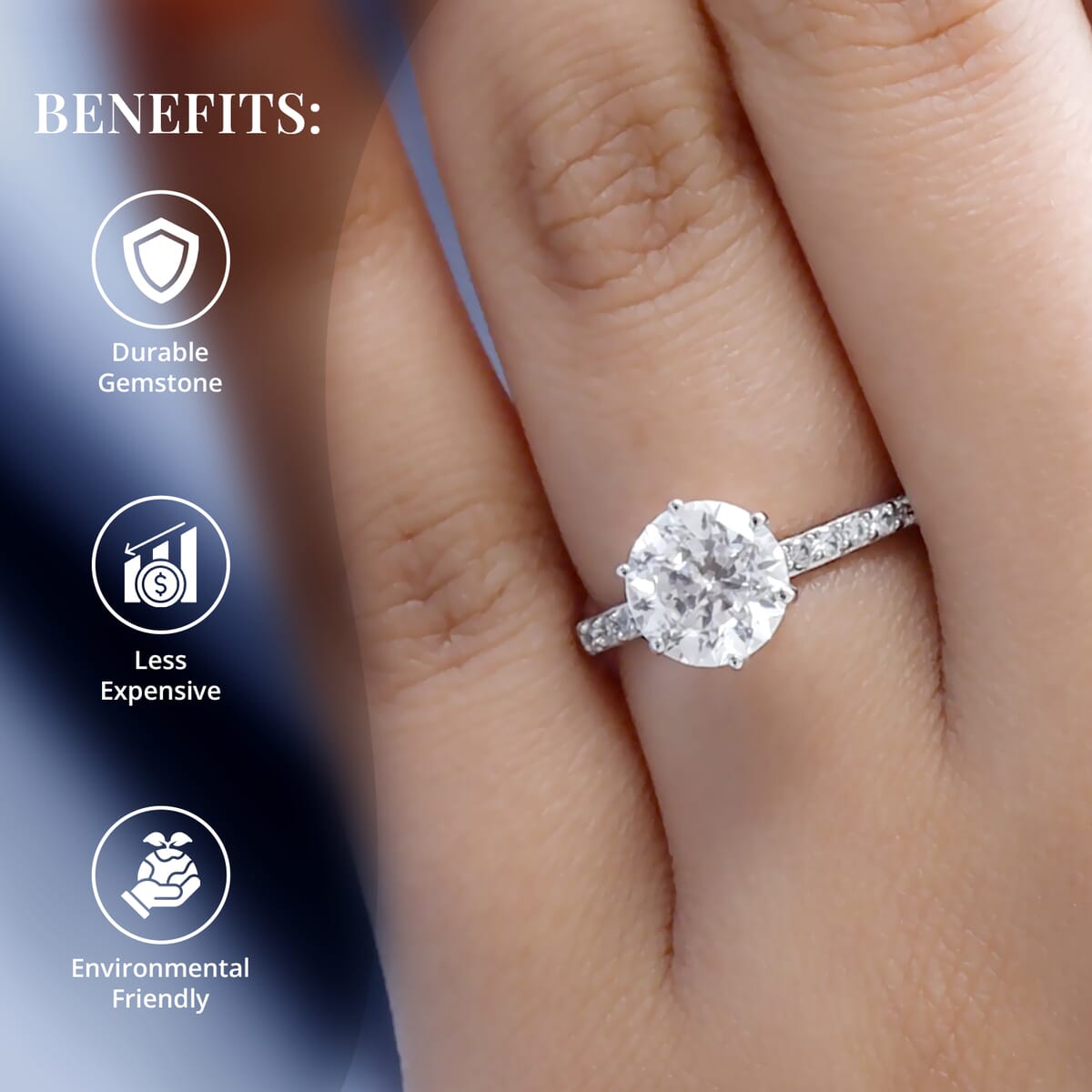 One Time Only LUXORO 10K White Gold 100 Facets Moissanite (Rnd 8mm) Ring (Size 10.0) 1.90 ctw image number 3