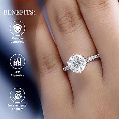 Luxoro 10K White Gold 100 Facets Moissanite Ring (Size 10.0) 1.90 ctw