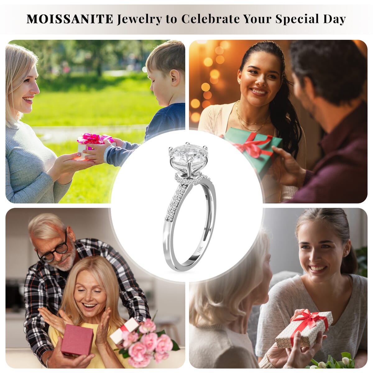 One Time Only LUXORO 10K White Gold 100 Facets Moissanite (Rnd 8mm) Ring (Size 10.0) 1.90 ctw image number 4