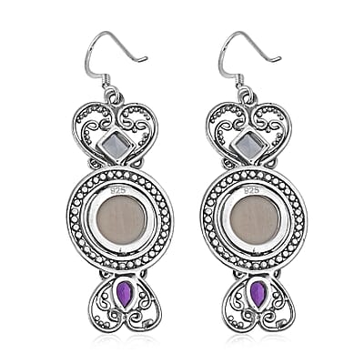 Bali Goddess Carved Bone and Sky Blue Topaz Floral Earrings in Sterling Silver 0.85 ctw