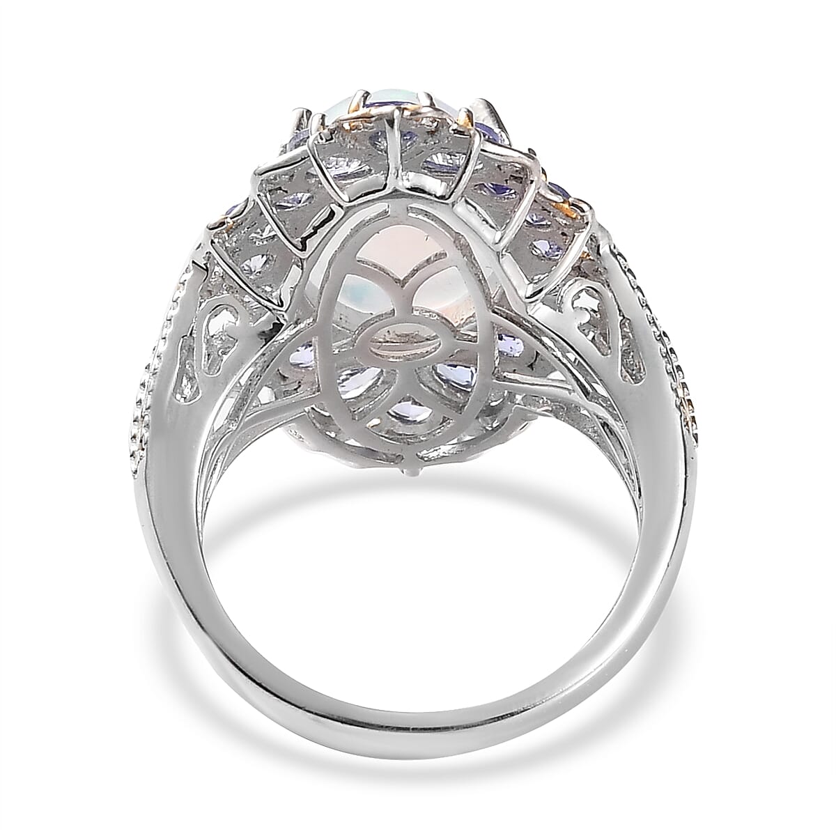 Premium Ethiopian Welo Opal and Tanzanite Halo Ring in Vermeil Yellow Gold and Platinum Over Sterling Silver (Size 10.0) 4.60 ctw