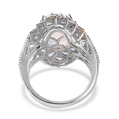 Premium Ethiopian Welo Opal and Tanzanite Halo Ring in Vermeil Yellow Gold and Platinum Over Sterling Silver (Size 10.0) 4.60 ctw