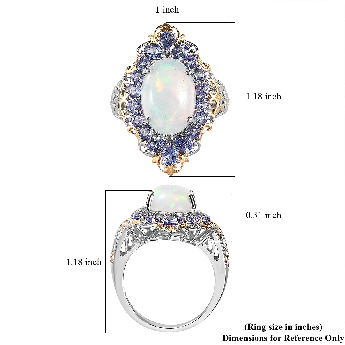 Premium Ethiopian Welo Opal and Tanzanite Halo Ring in Vermeil Yellow Gold and Platinum Over Sterling Silver (Size 10.0) 4.60 ctw