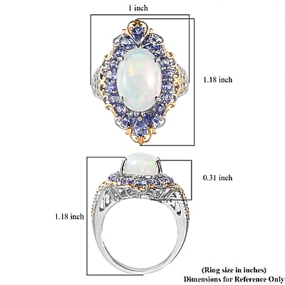 Premium Ethiopian Welo Opal and Tanzanite Halo Ring in Vermeil Yellow Gold and Platinum Over Sterling Silver (Size 10.0) 4.60 ctw