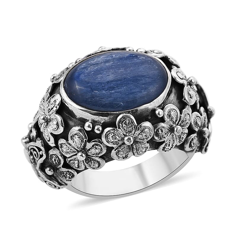 Bali Legacy Himalayan Kyanite Floral Ring in Sterling Silver (Size 10.0) 11.80 ctw