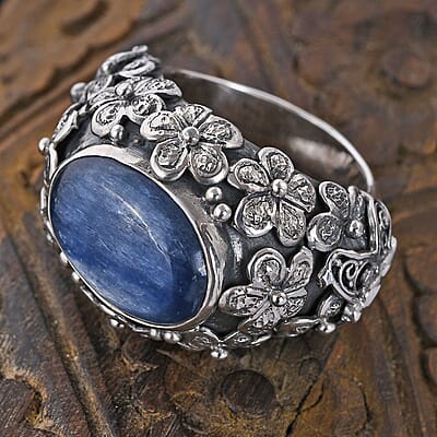 Bali Legacy Himalayan Kyanite Floral Ring in Sterling Silver (Size 10.0) 11.80 ctw