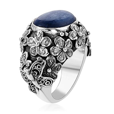 Bali Legacy Himalayan Kyanite Floral Ring in Sterling Silver (Size 10.0) 11.80 ctw